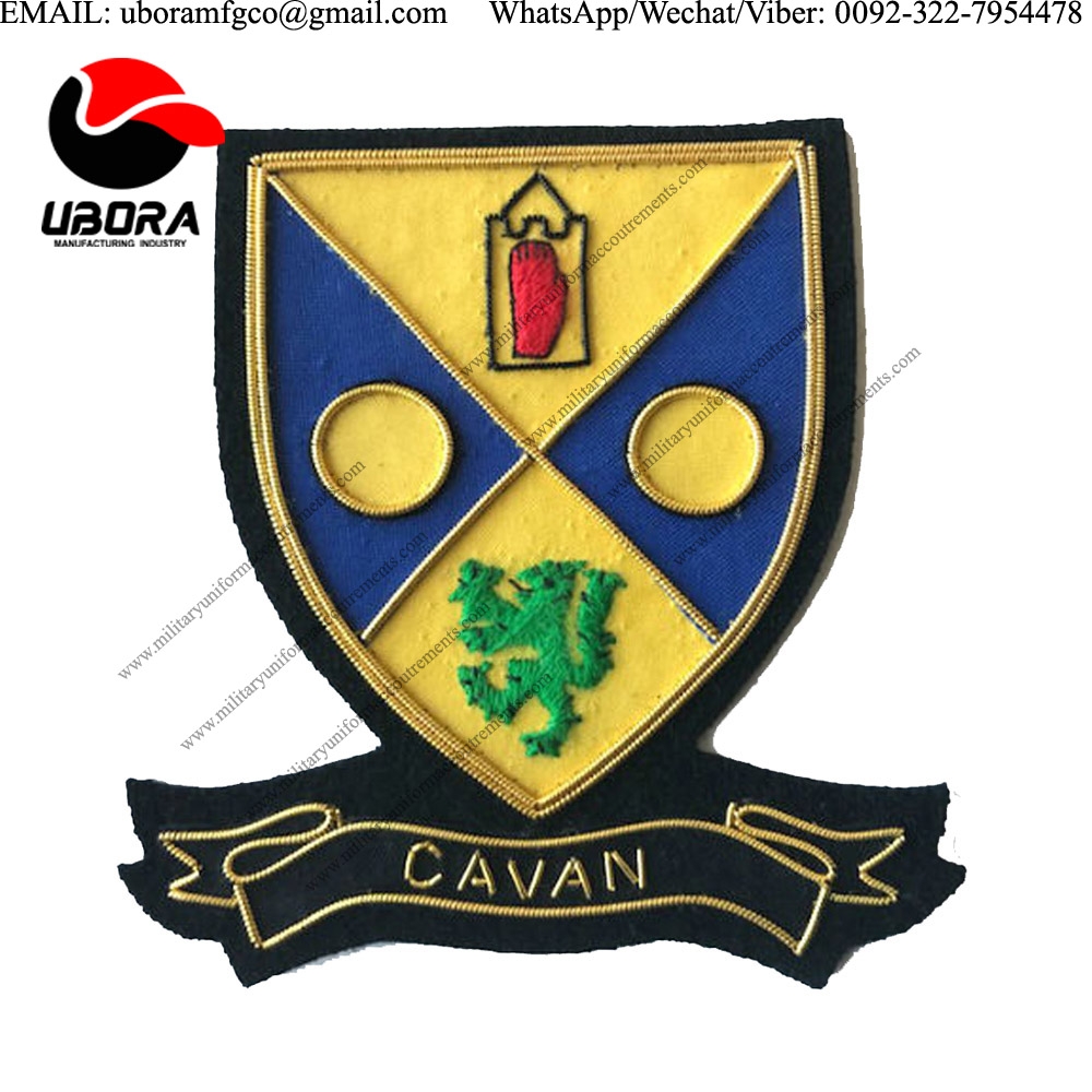Military Uniform emblem HAND EMBROIDERED IRISH COUNTY - CAVAN - COLLECTORS HERITAGE ITEM goldwork 